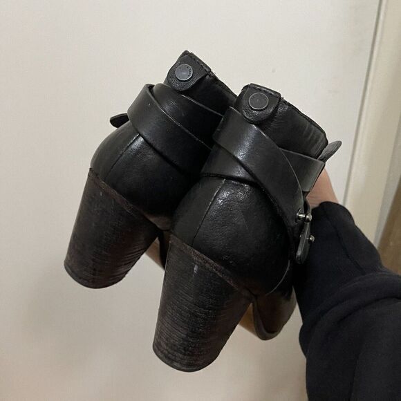 Rag & Bone black leather heeled ankle booties with strap size EU 38 US 8 - Picture 3 of 9